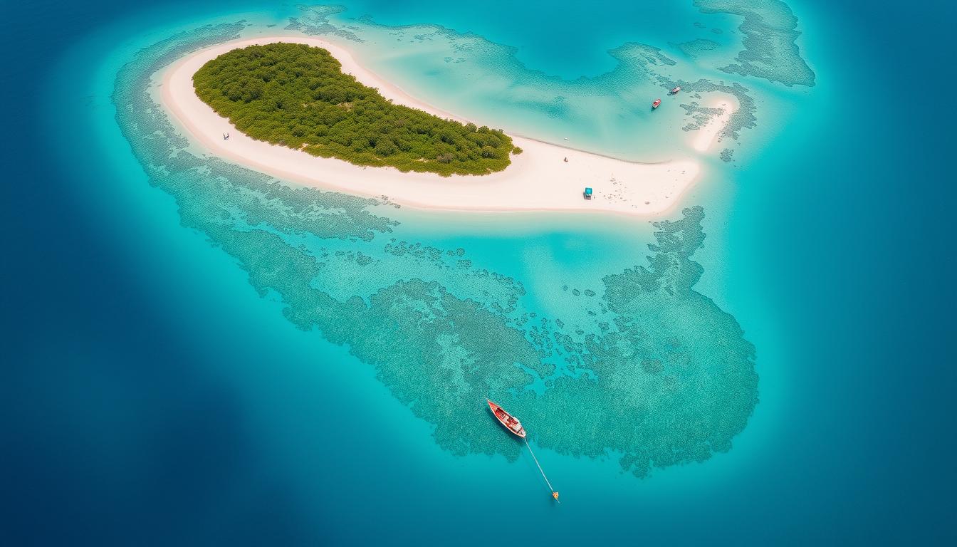 Aerial view of Mafia Island Tanzania showing pristine beaches and turquoise waters