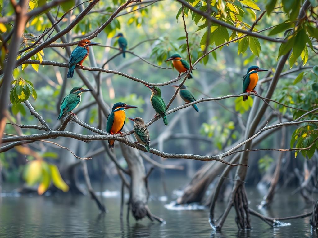 Colorful birds in mangrove forest on Mafia Island Tanzania