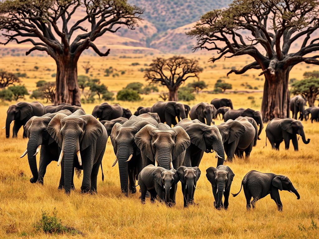 Elephant herd with calves at Tarangire National Park, Tanzania
