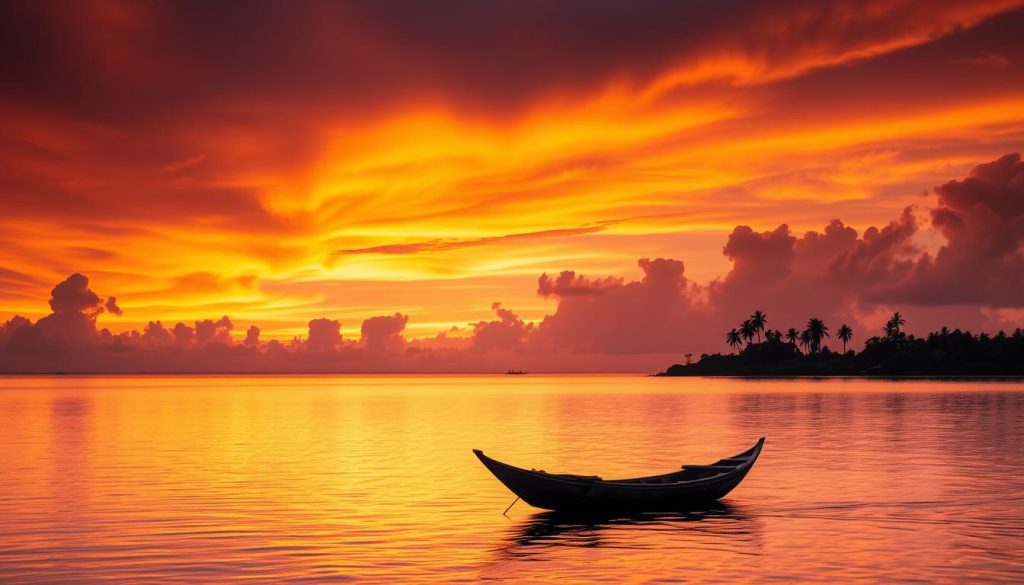 Sunset over calm waters during dry season on Mafia Island Tanzania