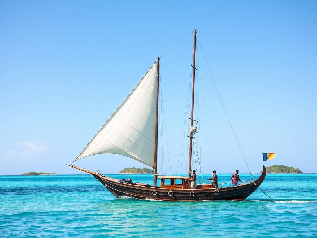 Traditional wooden dhow boat for transportation between islands in Mafia Archipelago Tanzania