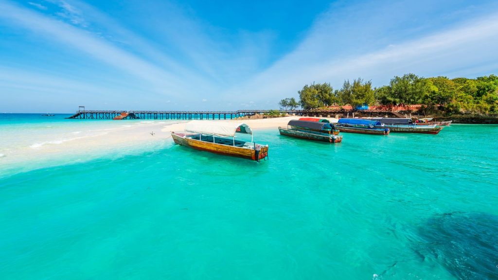 Small aircraft landing at Mafia Island Airport Tanzania